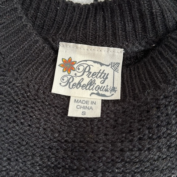 SZ S, Cold Shoulder Black Knit Sweater, High-Low Design - Picture 3 of 4